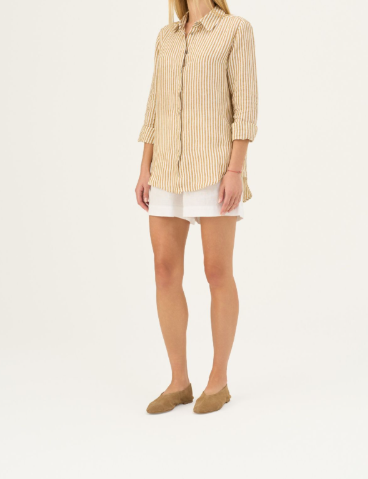 Këmishë Lino Azalea – Bronze White Stripes