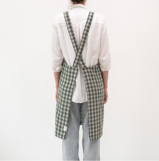 Përparëse Lino "Crossback" - Forest Green Gingham