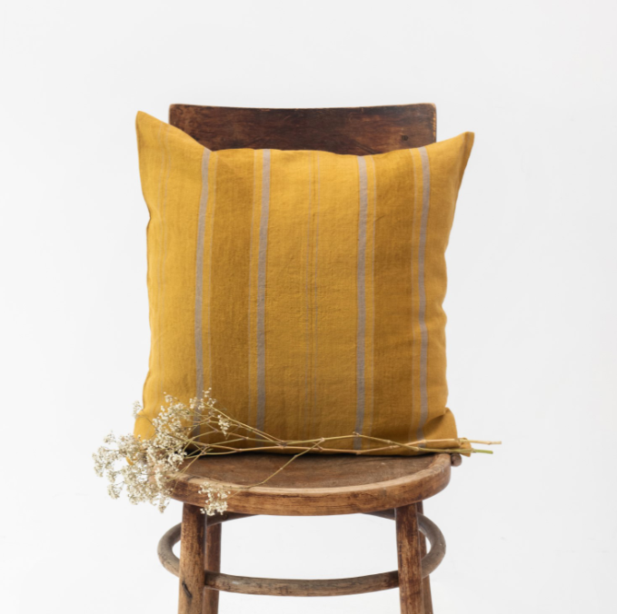 Këllëf jastëku prej liri me vija “Amber Bronze”