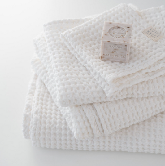 Peshqir “Honeycomb Waffle” prej lino & pambuku - White
