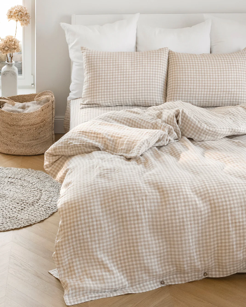 Mbulesë Jorgani Premium 100% Liri me Kuadrate Natyrale (Gingham)