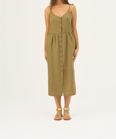 Fustan Lino Camilla – Olive Khaki