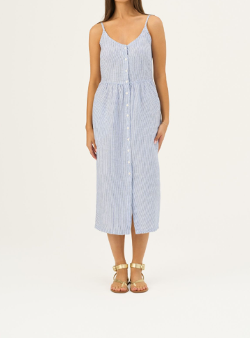 Fustan Lino Camilla – Blue White Stripes