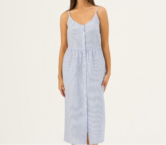 Fustan Lino Camilla – Blue White Stripes