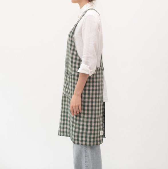 Përparëse Lino "Crossback" - Forest Green Gingham