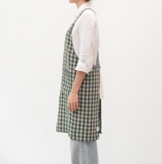 Përparëse Lino "Crossback" - Forest Green Gingham