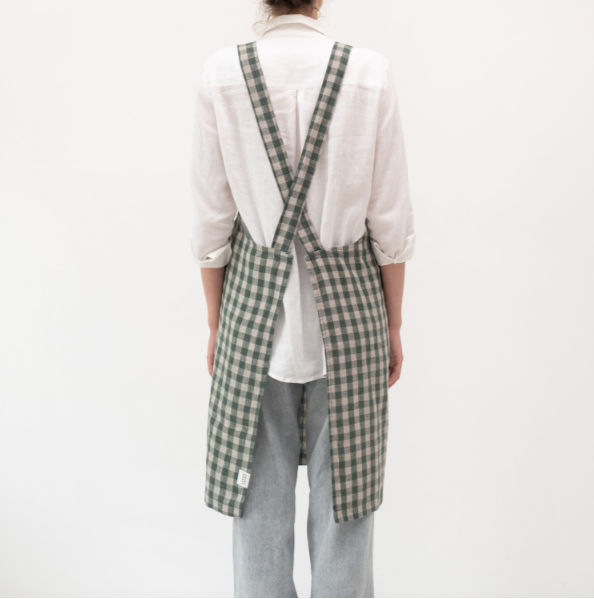 Përparëse Lino "Crossback" - Forest Green Gingham