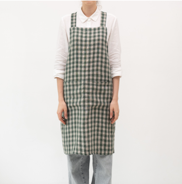 Përparëse Lino "Crossback" - Forest Green Gingham