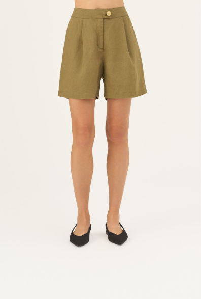 Pantallona të Shkurtra Lino Mirabilis – Olive Khaki