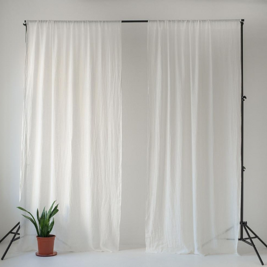 Set me 2 perde lino të bardha “Optical White” me tunel për shufër për ditën