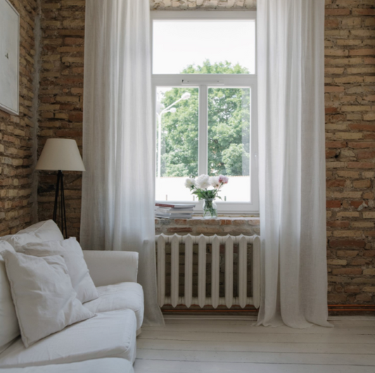 Set me 2 perde lino të bardha “Optical White” me tunel për shufër për ditën