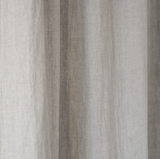 Set me 2 perde lino natyrale për natën me lidhëse në pjesën e sipërme - Beige