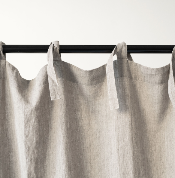 Set me 2 perde lino natyrale për natën me lidhëse në pjesën e sipërme - Beige