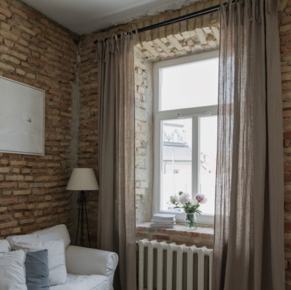 Set me 2 perde lino natyrale për natën me lidhëse në pjesën e sipërme - Beige