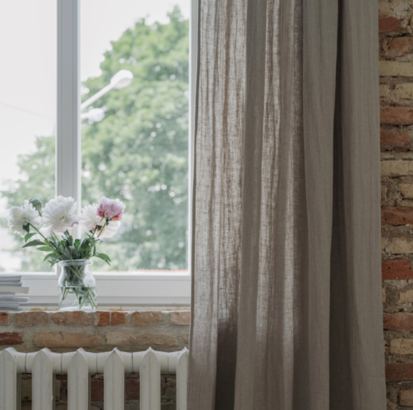 Set me 2 perde lino natyrale për natën me lidhëse në pjesën e sipërme - Beige