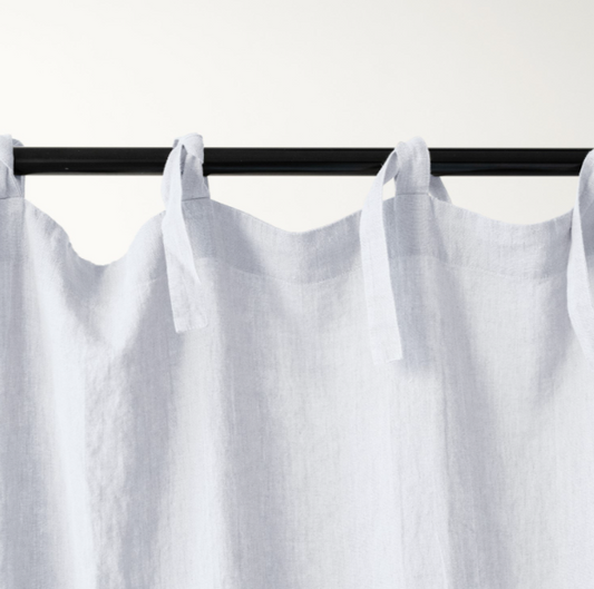 Set me 2 perde lino “Optical White” me lidhëse në pjesën e sipërme