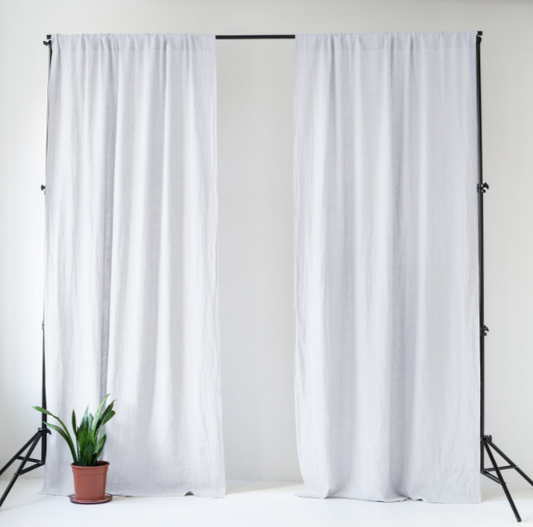 Set me 2 perde lino “Optical White” me tunel për shufër