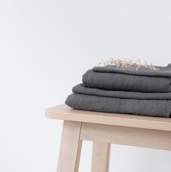 Peshqir lino me teksturë "Fine Waffle" - Dark gray