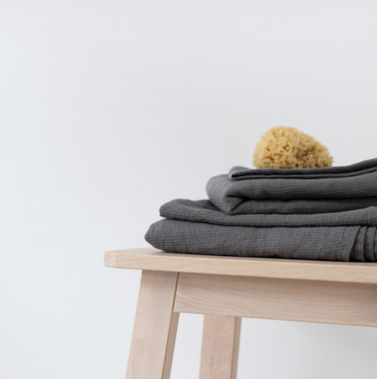 Peshqir lino me teksturë "Fine Waffle" - Dark gray
