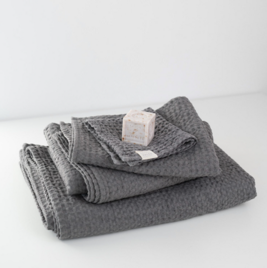 Peshqir “Honeycomb Waffle” prej lino & pambuku - Dark Gray