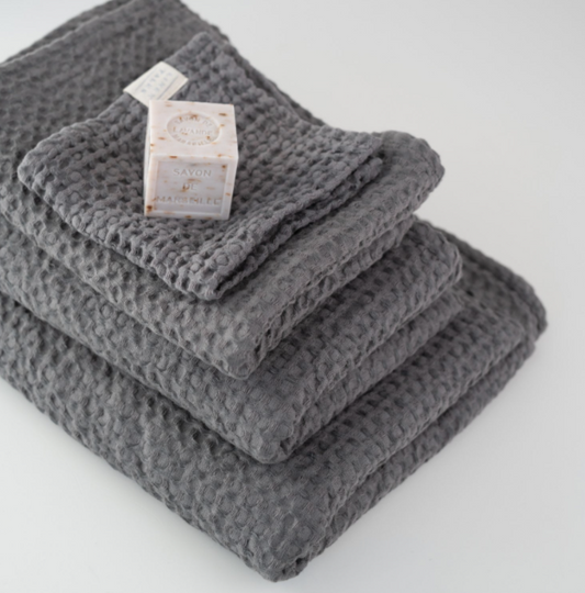Peshqir “Honeycomb Waffle” prej lino & pambuku - Dark Gray