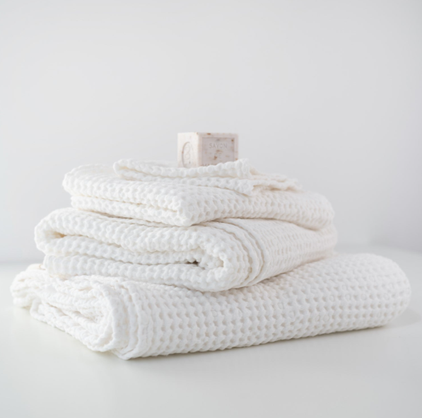 Peshqir “Honeycomb Waffle” prej lino & pambuku - White