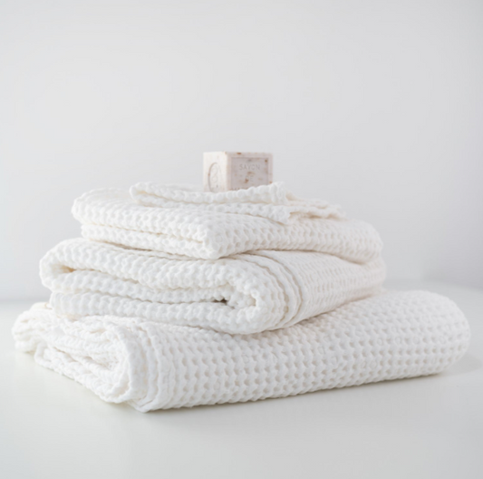 Peshqir “Honeycomb Waffle” prej lino & pambuku - White