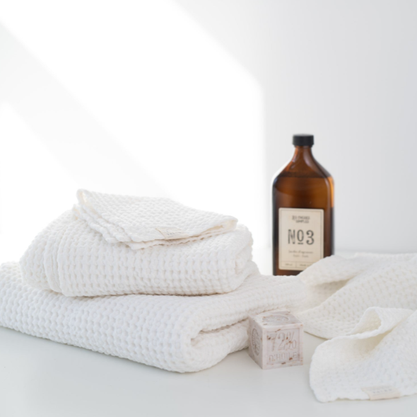Peshqir “Honeycomb Waffle” prej lino & pambuku - White