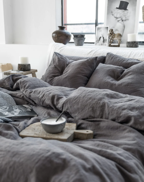 Set Hotelieri Premium – 100% Liri Gri e Errët (Charcoal) (Stone-Washed)