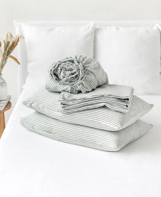 Set Hotelieri Premium – 100% Liri me Vija Jeshile (Stone-Washed)