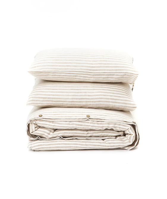 Set Premium Mbulesë Jorgani 100% Liri me Vija Natyrale dhe të Bardha (3 Copë)