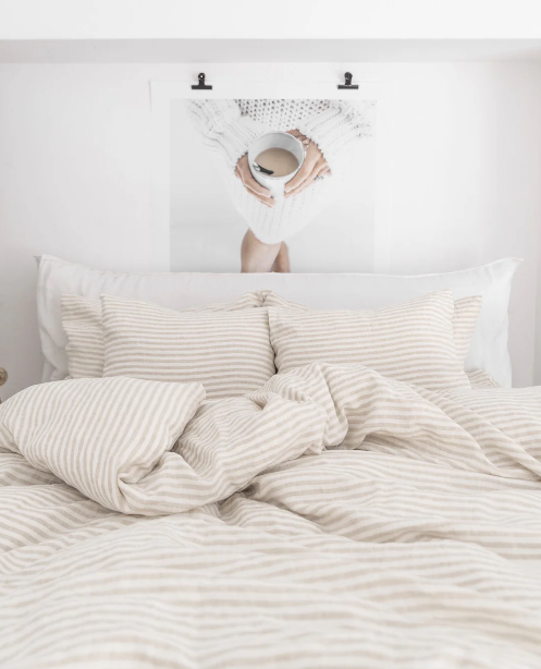 Set Premium Mbulesë Jorgani 100% Liri me Vija Natyrale dhe të Bardha (3 Copë)