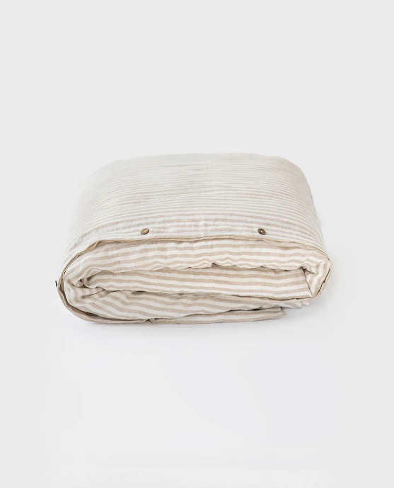 Mbulesë Jorgani Premium 100% Liri me Vija Natyrale dhe të Bardha