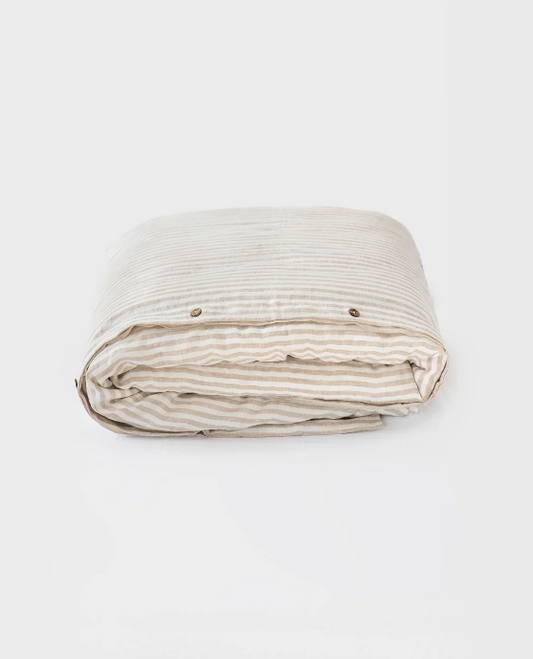 Mbulesë Jorgani Premium 100% Liri me Vija Natyrale dhe të Bardha