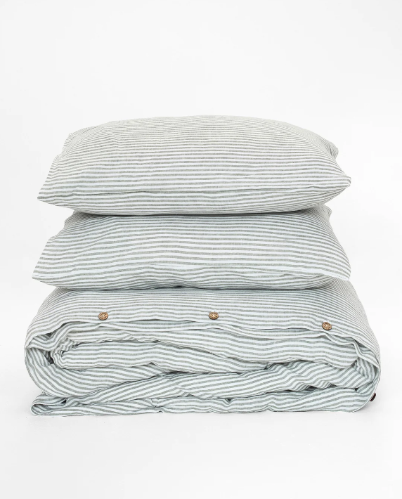 Set Premium Mbulesë Jorgani 100% Liri me Vija Jeshile (3 Copë)