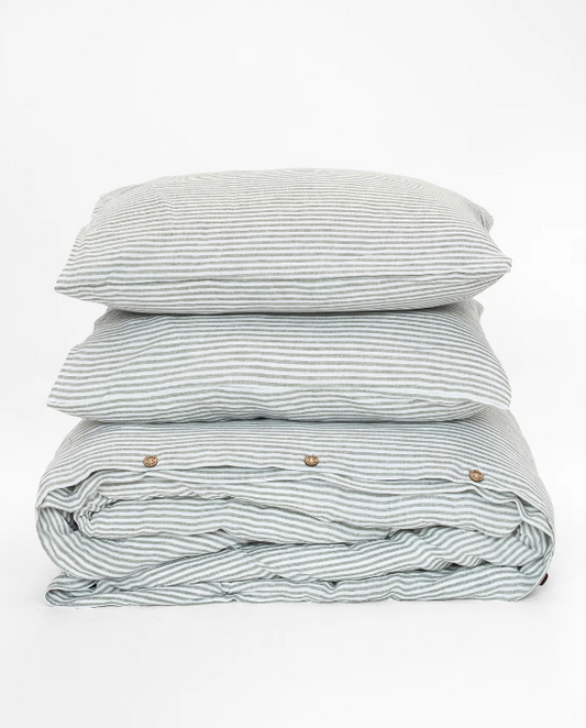 Set Premium Mbulesë Jorgani 100% Liri me Vija Jeshile (3 Copë)