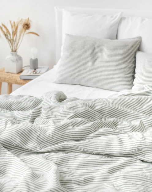 Mbulesë Jorgani Premium 100% Liri me Vija Jeshile Pylli