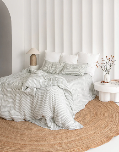 Set Premium Mbulesë Jorgani 100% Liri me Vija Jeshile (3 Copë)