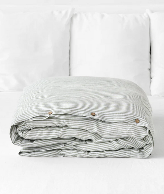 Mbulesë Jorgani Premium 100% Liri me Vija Jeshile Pylli