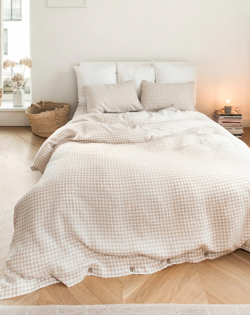 Mbulesë Jorgani Premium 100% Liri me Kuadrate Natyrale (Gingham)