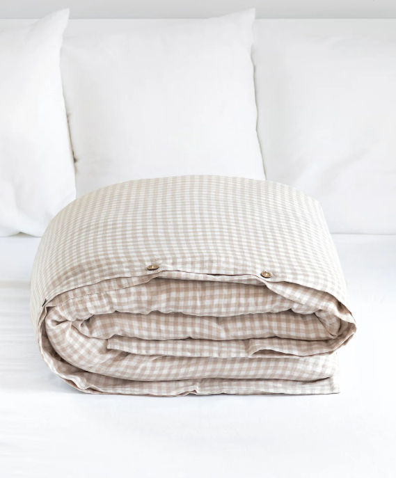 Mbulesë Jorgani Premium 100% Liri me Kuadrate Natyrale (Gingham)