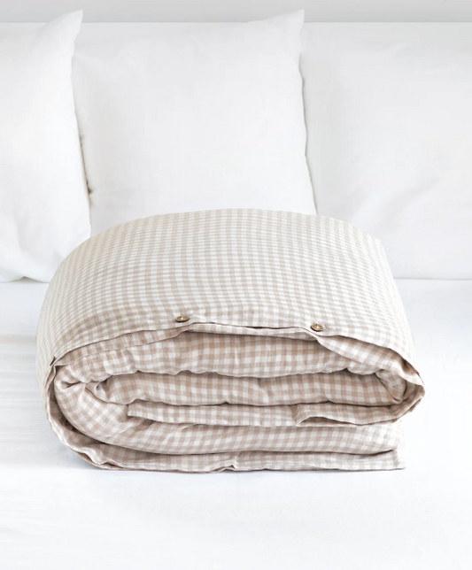 Mbulesë Jorgani Premium 100% Liri me Kuadrate Natyrale (Gingham)