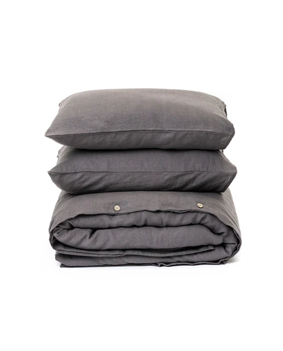 Set Premium Mbulesë Jorgani 100% Liri Gri e Errët (3 Copë)