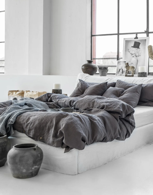 Set Premium Mbulesë Jorgani 100% Liri Gri e Errët (3 Copë)