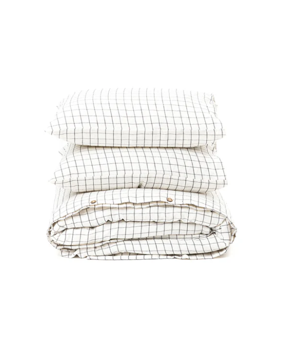 Set Premium Mbulesë Jorgani 100% Liri me Kuadrate Gri të Errët (3 Copë)