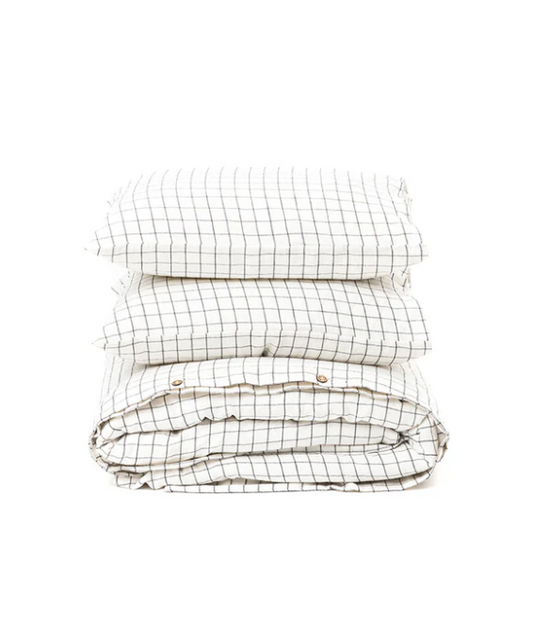 Set Premium Mbulesë Jorgani 100% Liri me Kuadrate Gri të Errët (3 Copë)