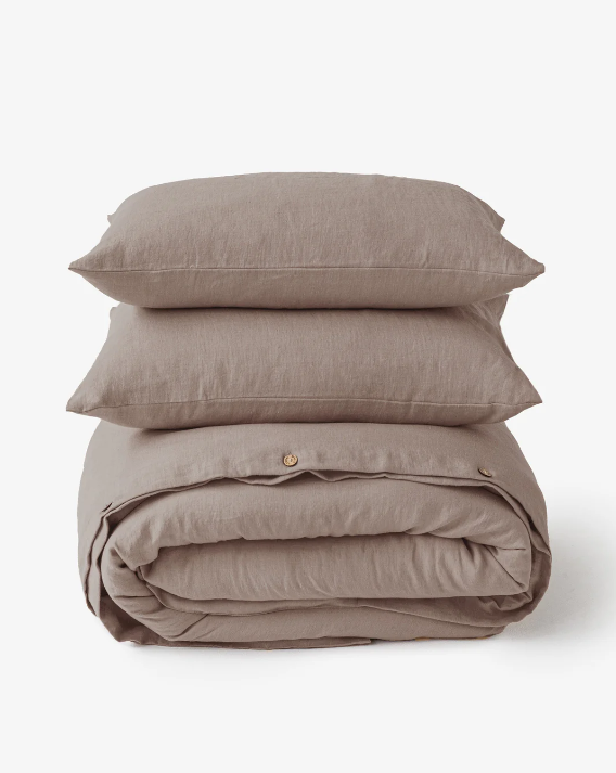 Set Premium Mbulesë Jorgani 100% Liri ngjyrë Moka (Mocha) (3 Copë)