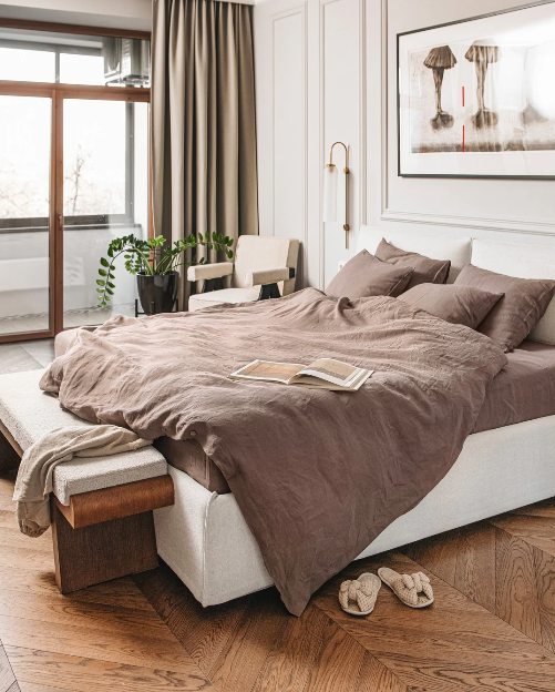 Set Premium Mbulesë Jorgani 100% Liri ngjyrë Moka (Mocha) (3 Copë)