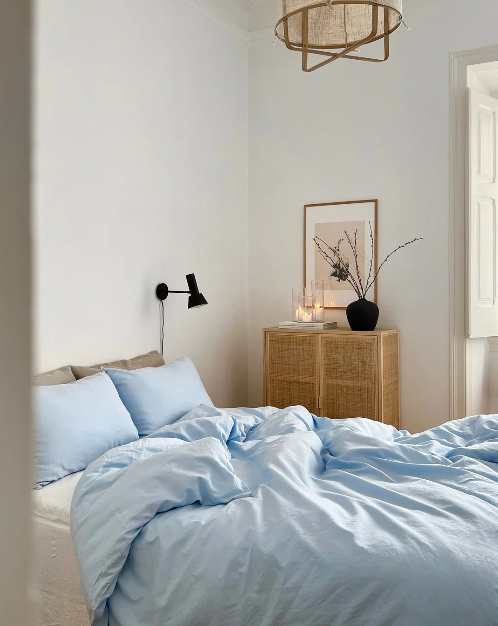 Set Premium Mbulesë Jorgani Liri-Pambuk Bojëqielli (Sky Blue) (3 Copë)