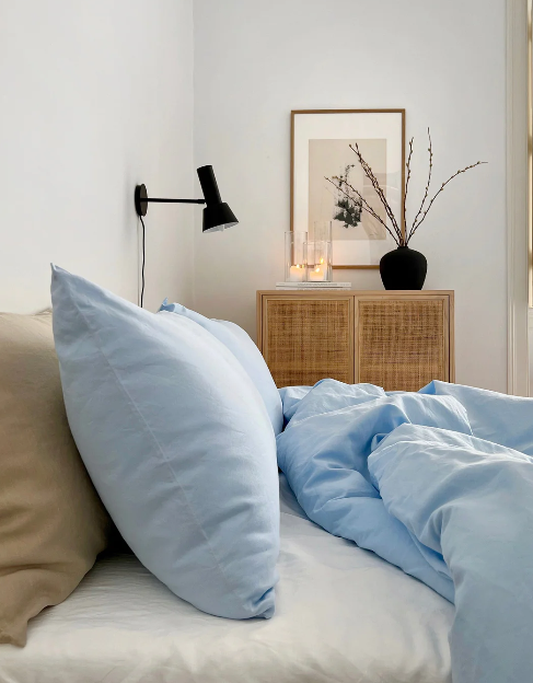 Set Premium Mbulesë Jorgani Liri-Pambuk Bojëqielli (Sky Blue) (3 Copë)